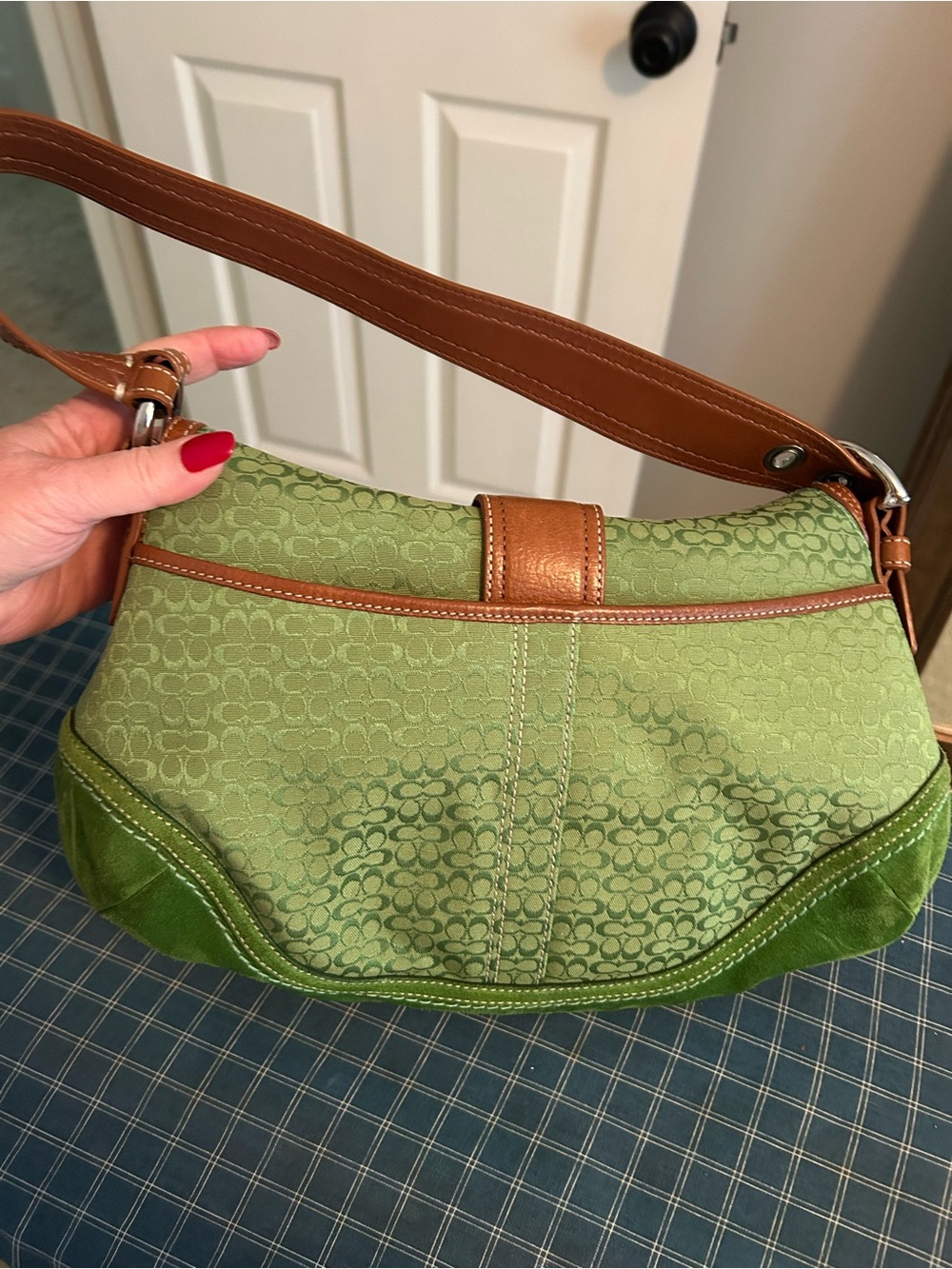 Coach Green and Tan Buckle-Front Shoulder Bag - Picture 3 of 5